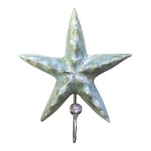 Wooden Carved Teal Bumpy Starfish Single Wall Hook